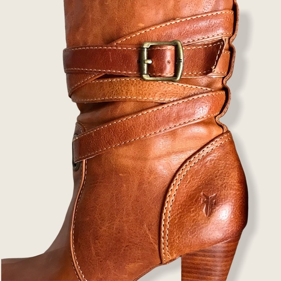 Frye Harlow Multi-Strap Cognac Cute Stiletto Boots - Picture 7 of 15
